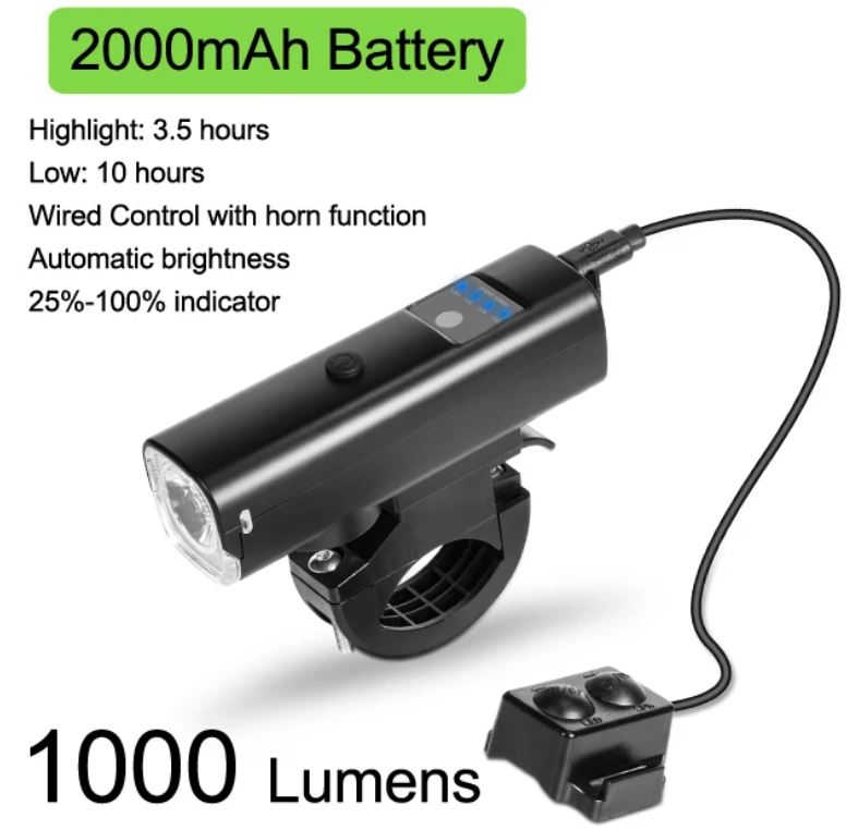 Luz delantera con timbre 1000LM